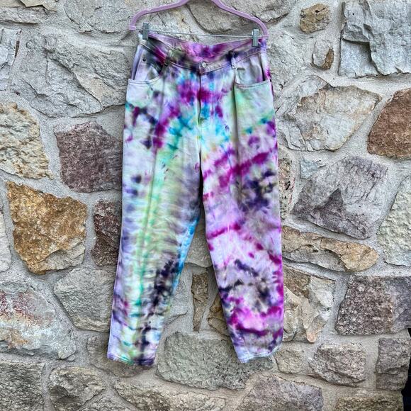 Vintage Gitano 80s high rise tapered mom jeans upcycled ice dyed size 14 - Picture 3 of 8